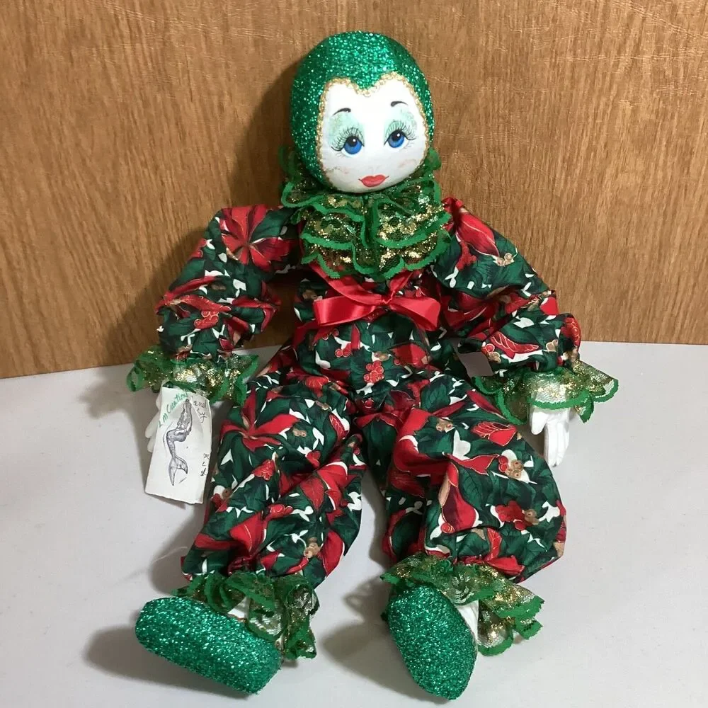 Vintage Handmade Jester Clown Joker Elf Christmas Doll 19”
